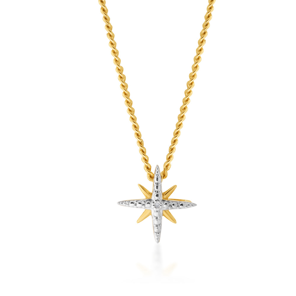 Stunning 9 Carat Yellow Gold Diamond Starburst Pendant for a Glamorous Look