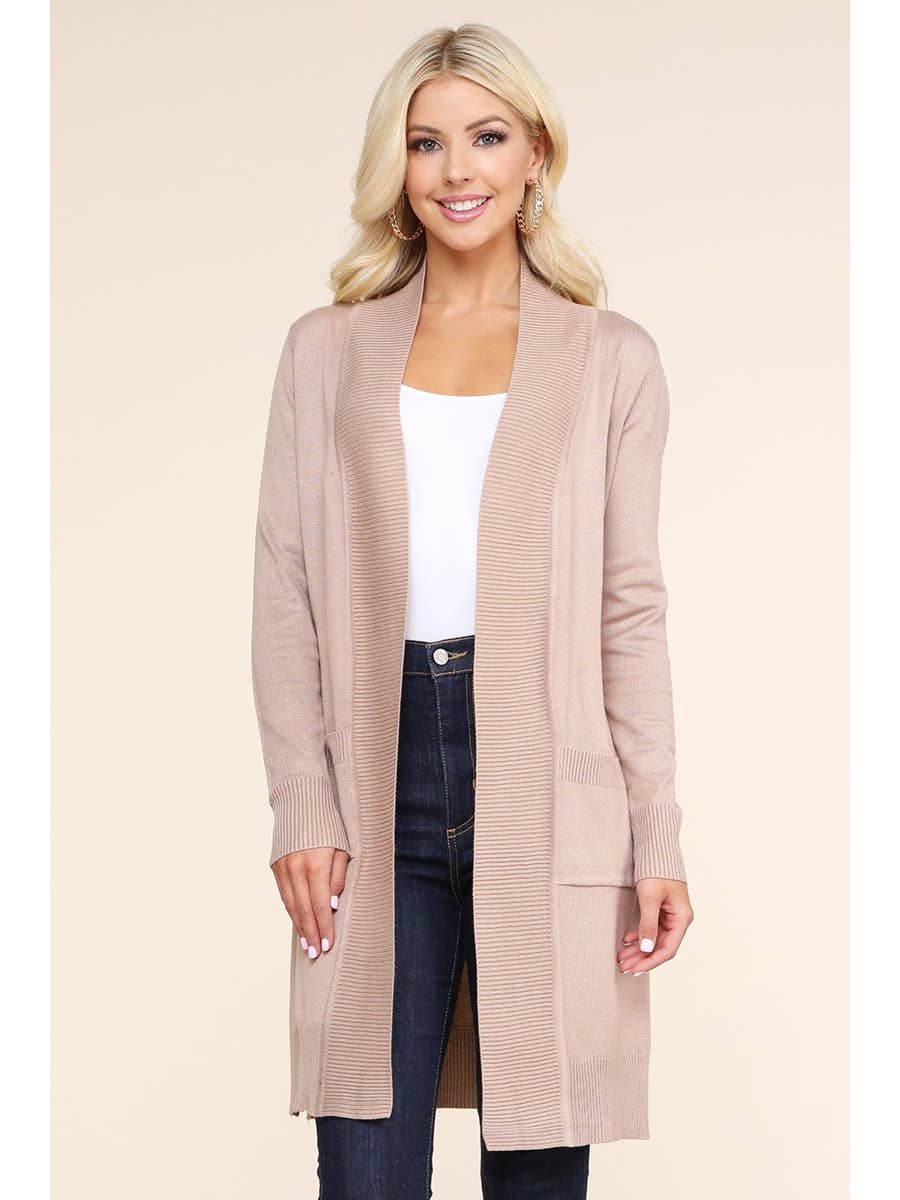 Cozy Long Sleeve Front-Open Cardigan with Convenient Side Pockets