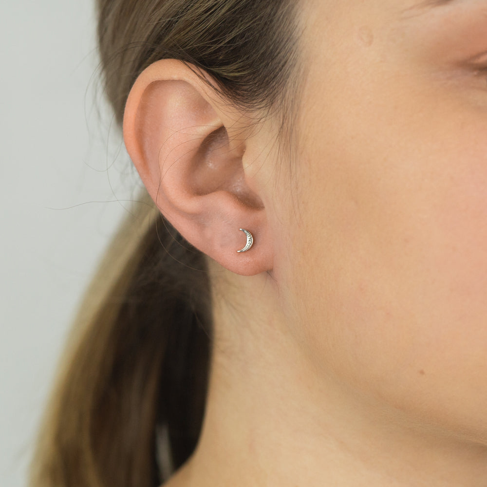 9ct Yellow Gold Brilliant Cut Diamond Moon Stud Earrings for Cosmic Lovers