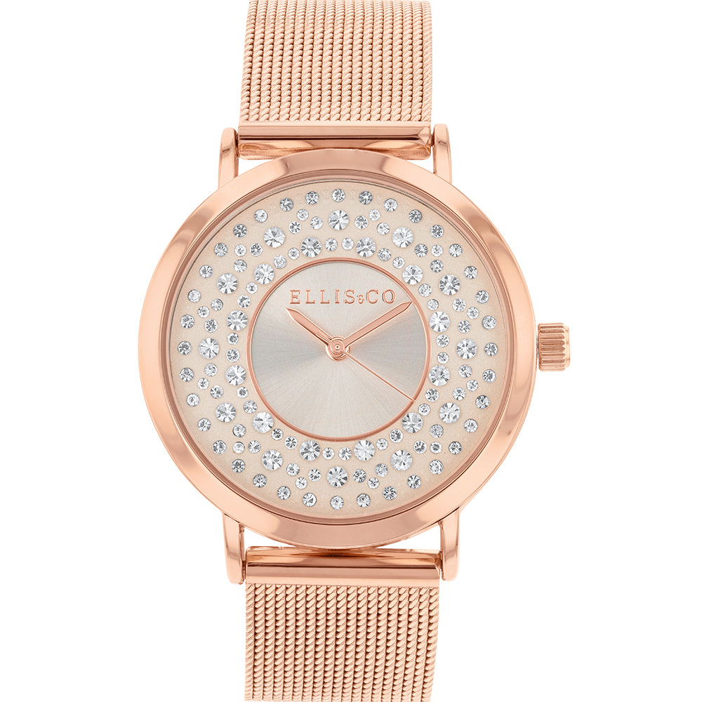Ellis & Co Rose Gold Plated Kendall Women's Watch with Crystals
