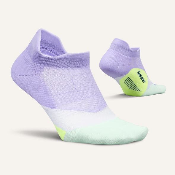 Feetures Elite Light Cushion No Show Tab Socks in a Quirky Lavender Rush Design