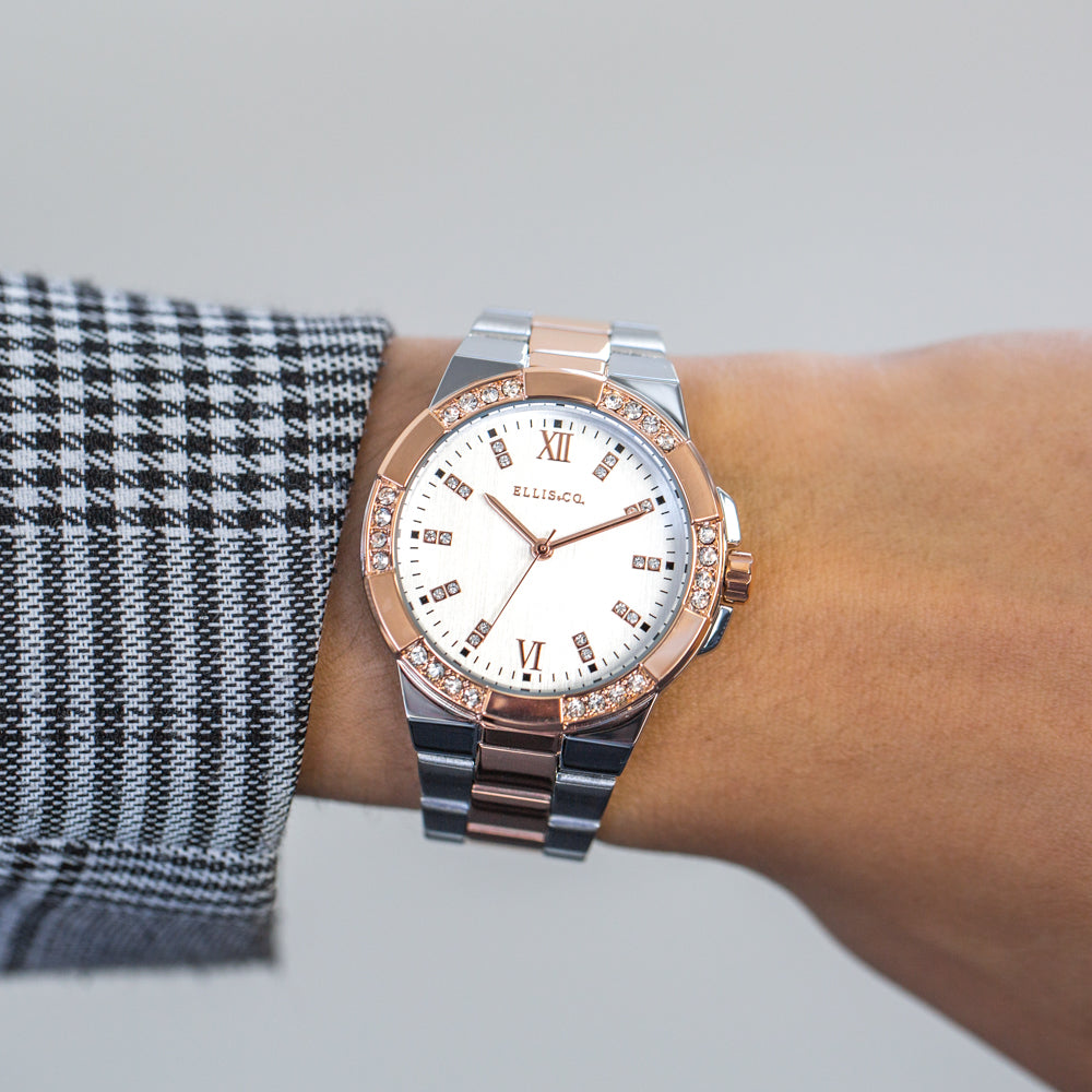 Ellis & Co Feminine Rose Gold 'Alysa' Watch with Stone Set