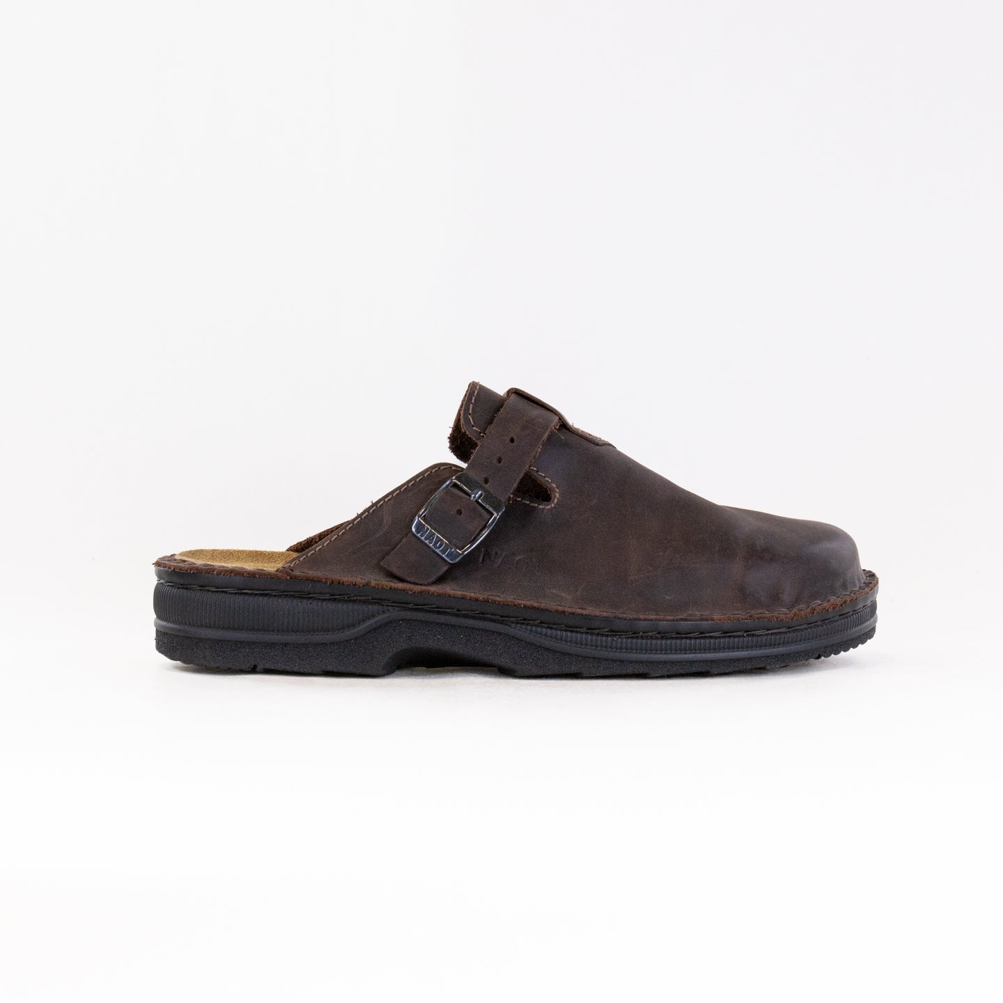 Men's Naot Fiord Clogs in Crazy Horse Leather with Adjustable Buckle