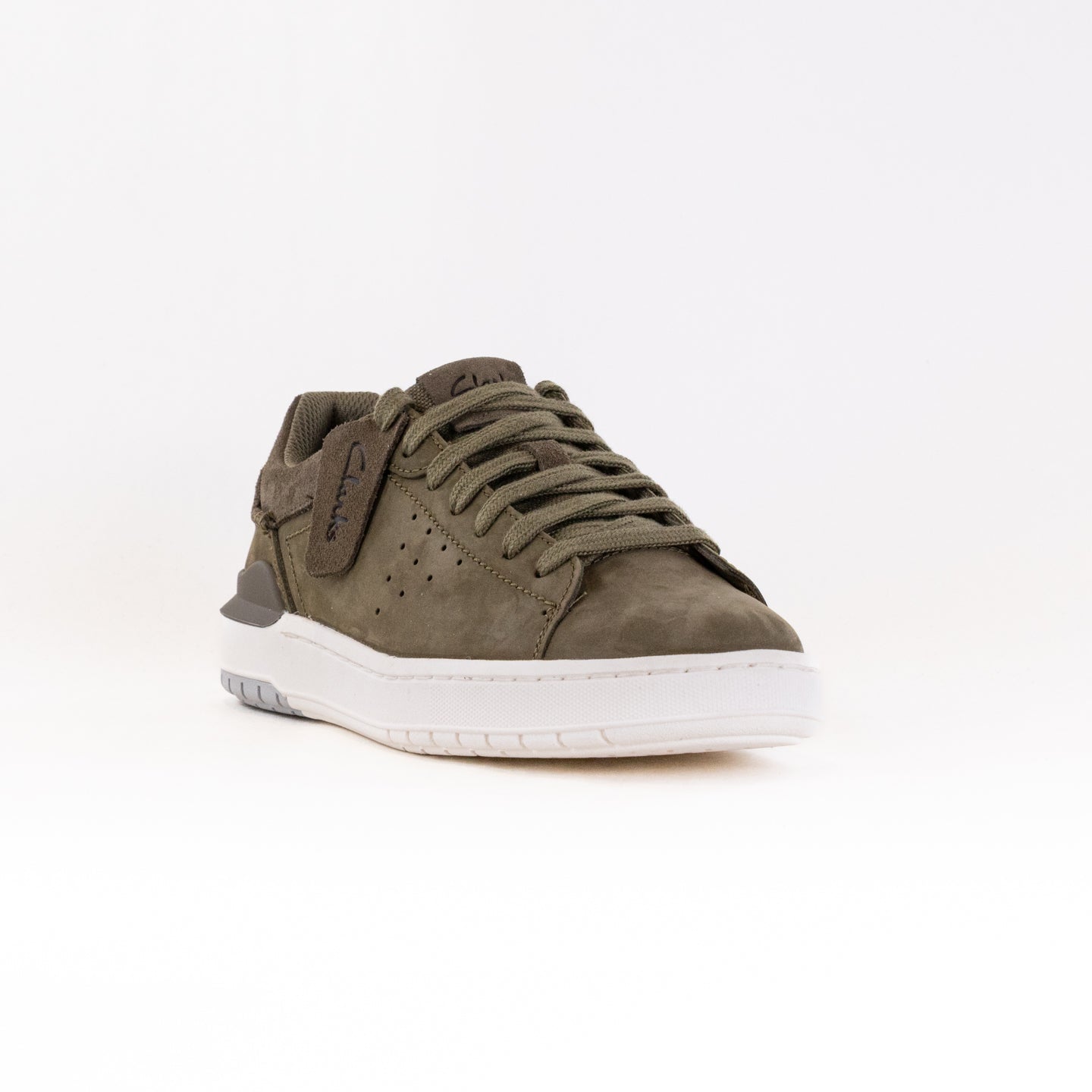 Men's Olive Nubuck Clarks Courtlite 2 Run Retro Comfortable Sneakers