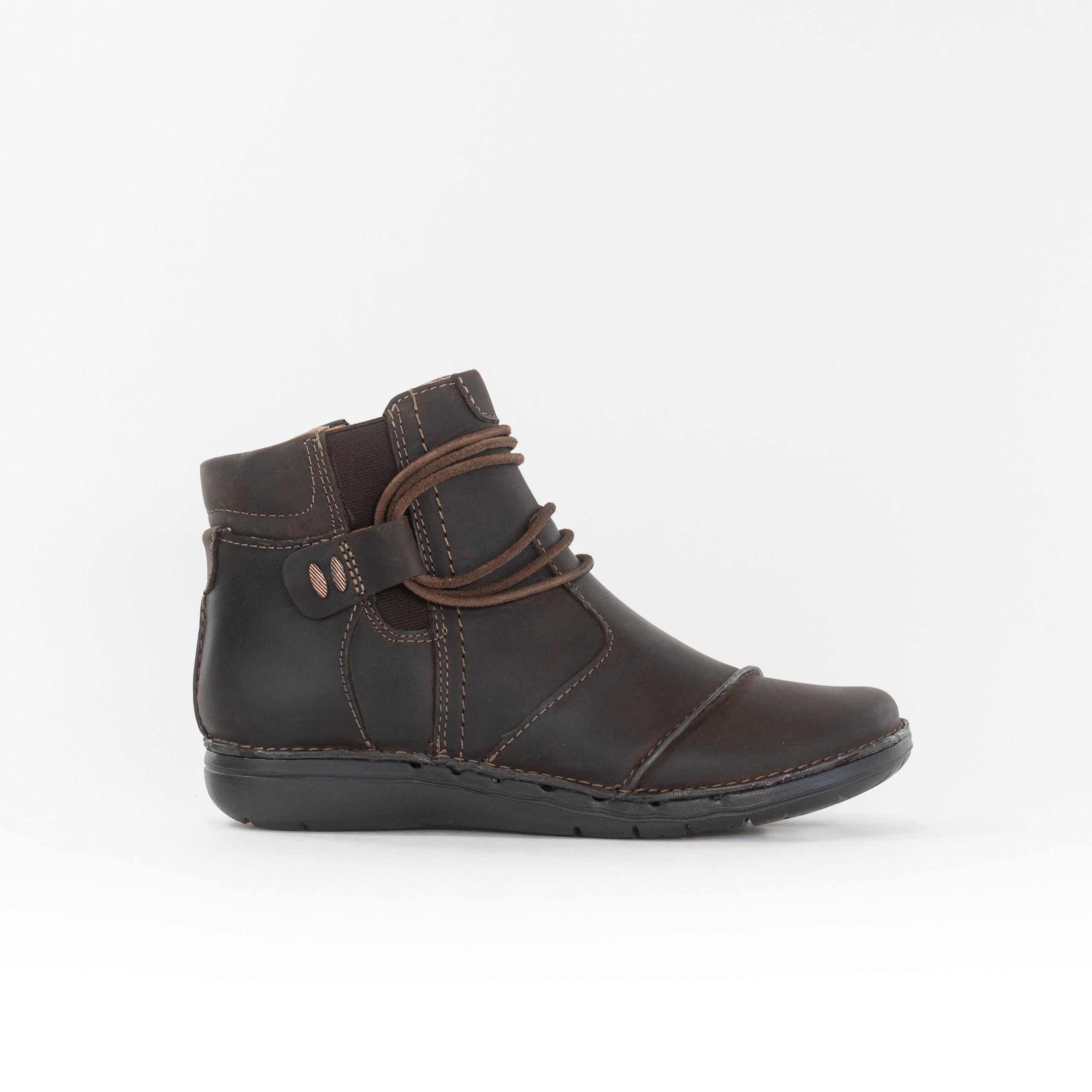 Women's Dark Brown Leather Clark's Un Loop Up Slip-on Boots