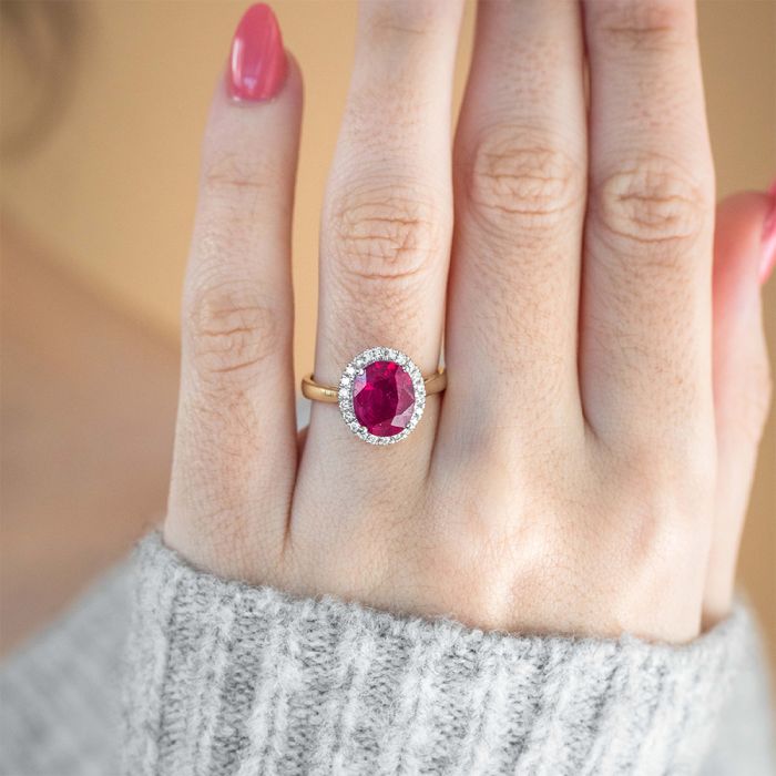 9ct Yellow Gold Ring with 4.3ct Heat - Treated Natural Ruby and 1/4 Carat Diamonds