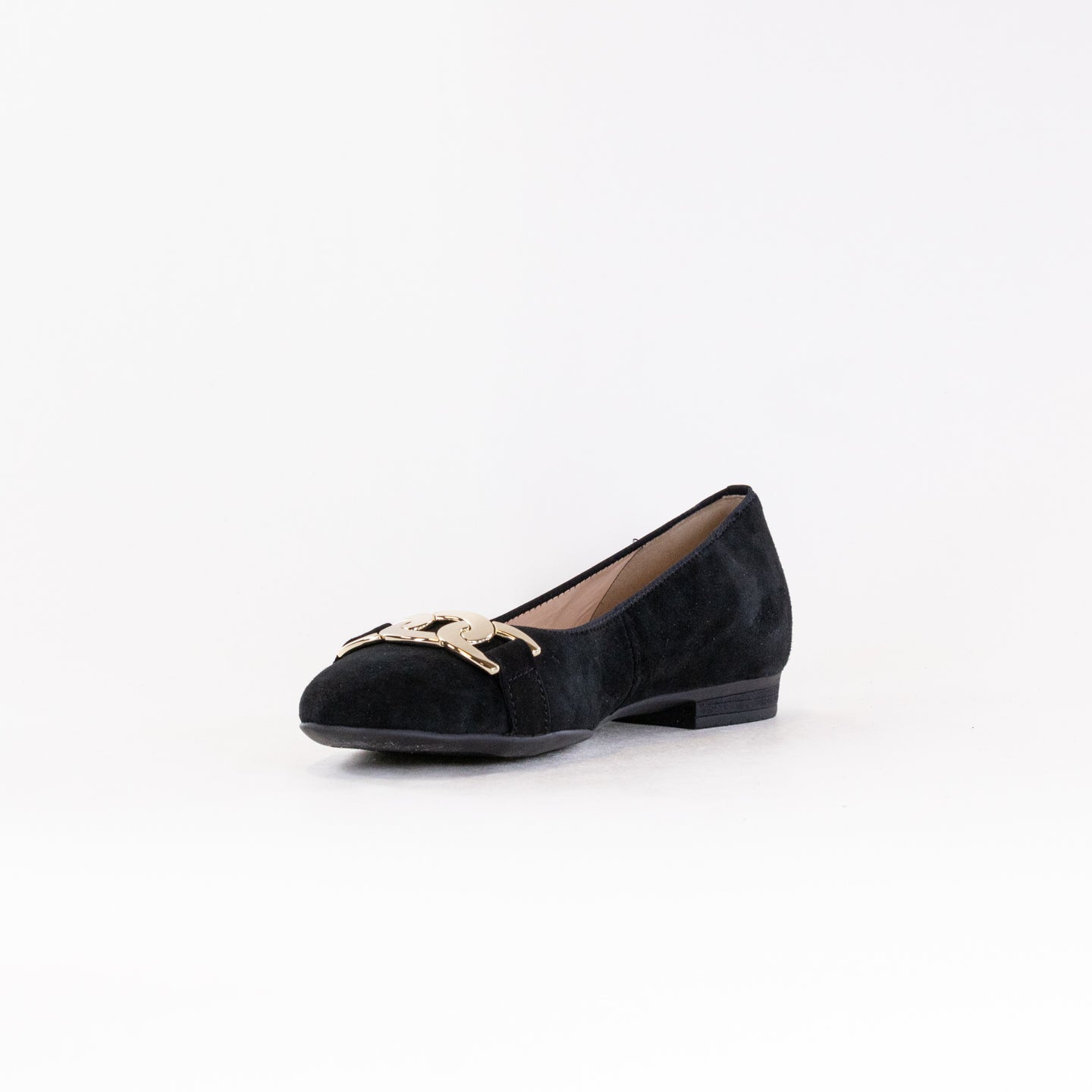 Women's Casual Ara Sky Black Suede Flat Shoes with Decorative Metallic Chain