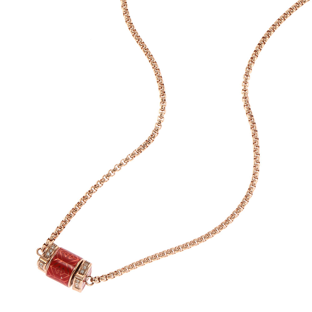 Emporio Armani Fashionable Rose Gold - Coated Stainless Steel Red Lacquer Pendant Necklace With Chain