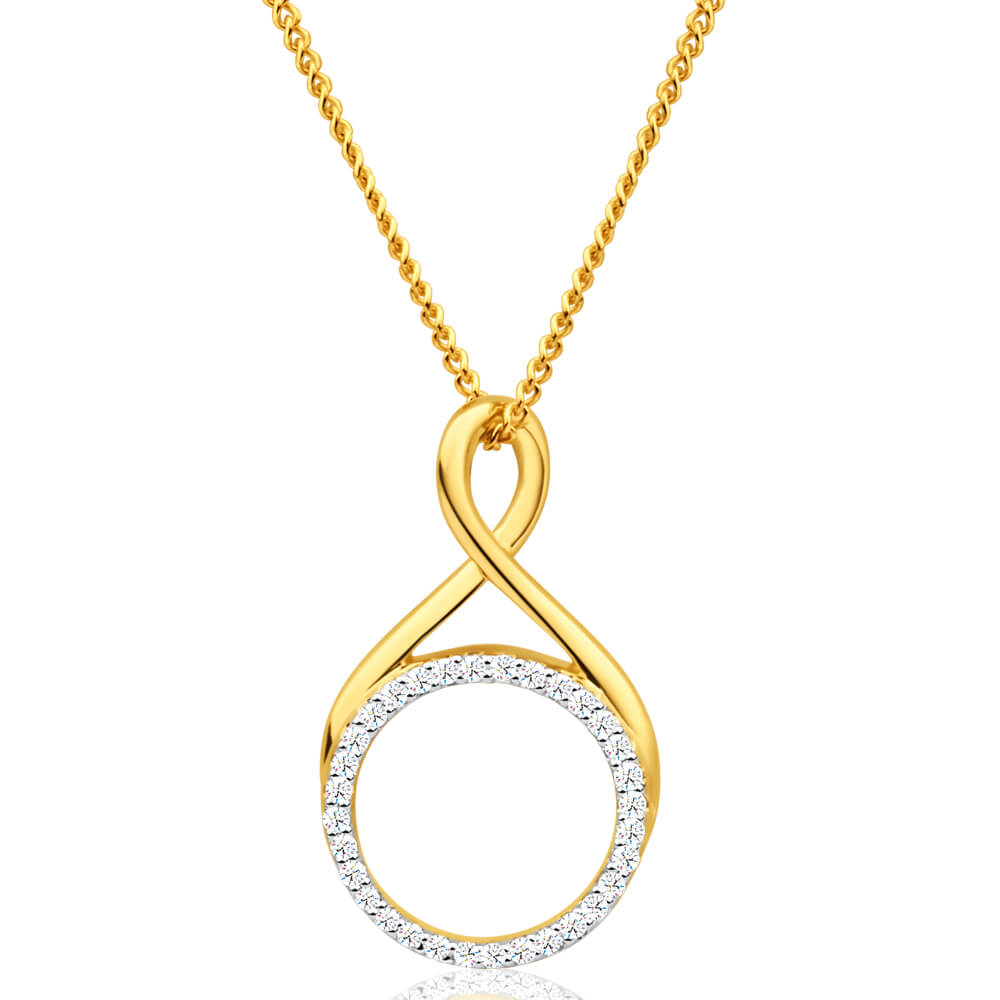 Exquisite 9ct Yellow Gold Diamond Pendant with Circle of Life Symbol