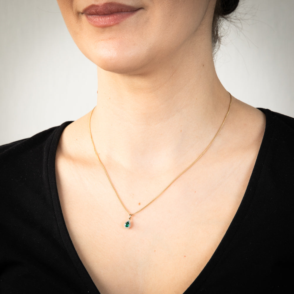 Stunning 9ct Yellow Gold Pendant with Diamonds and Lab - Created Emeralds