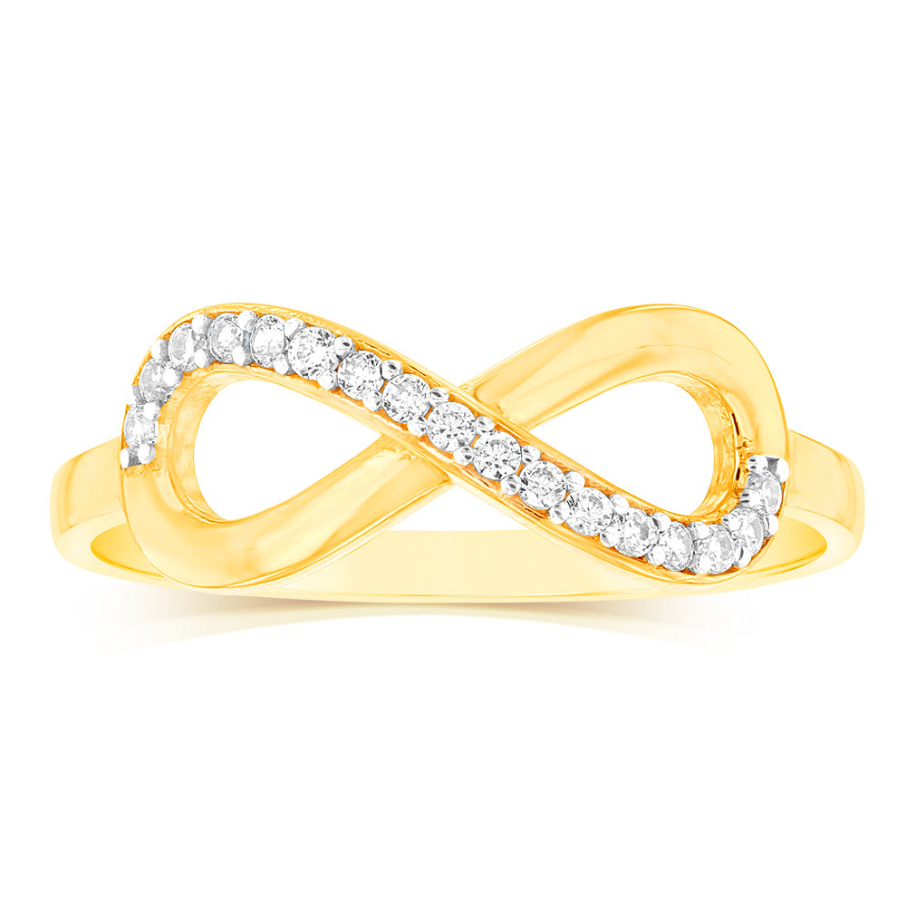 Stylish 9ct Yellow Gold Cubic Zirconia Infinity Ring for Elegance