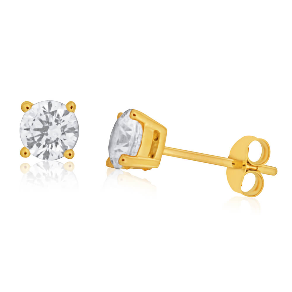 Stunning 9ct Yellow Gold 5mm Cubic Zirconia Stud Earrings for Daily Wear