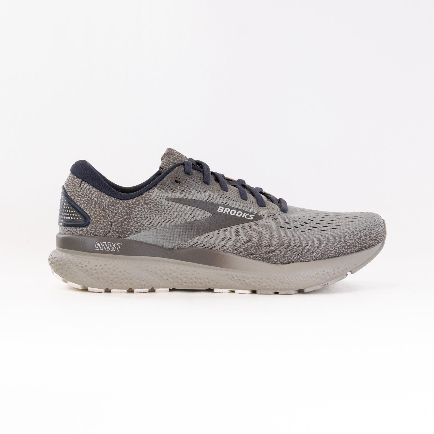 Brooks Men's Ghost 16 Running Shoes in London Fog, Falcon, and Coconut Colors