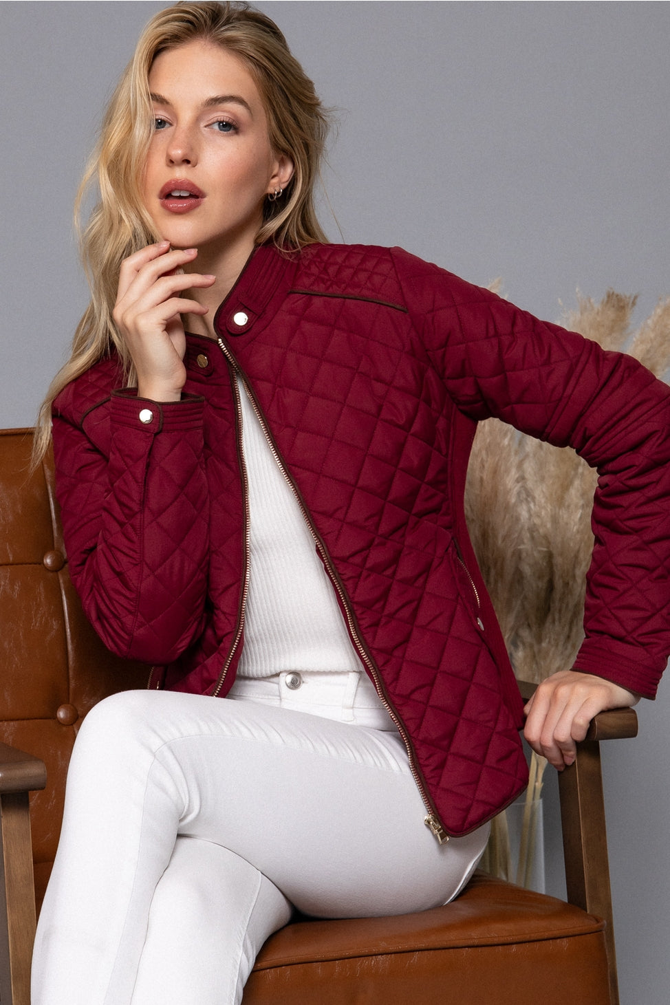 Stylish Suede Piping and Ribbed Quilted Warm Padded Jacket