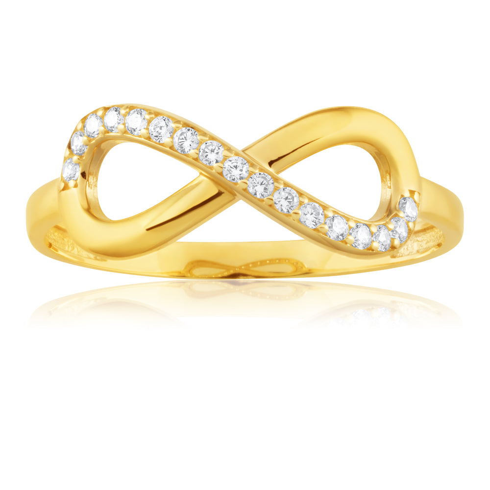 9-carat Yellow Gold Cubic Zirconia Ring Symbolizing Infinity and Everlasting Love