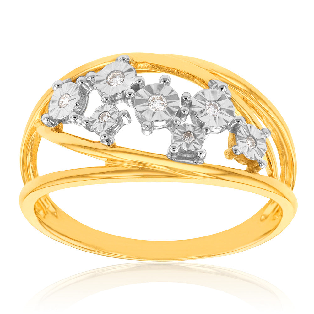 Exquisite 9-carat Yellow Gold Women's Diamond Ring Adorned with 8 Brilliant Cut Diamonds