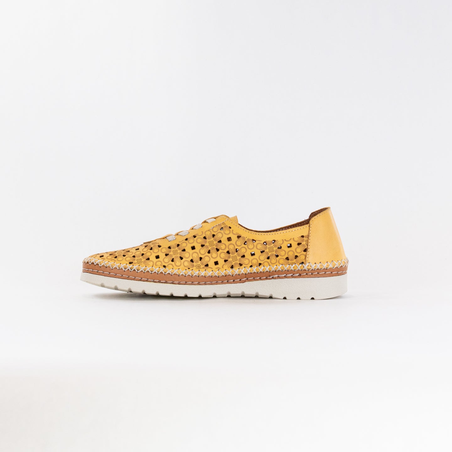 Spring Step Women's Fashionable Laser Cut Leather Slip-on Sneaker - Indi Model in Yellow