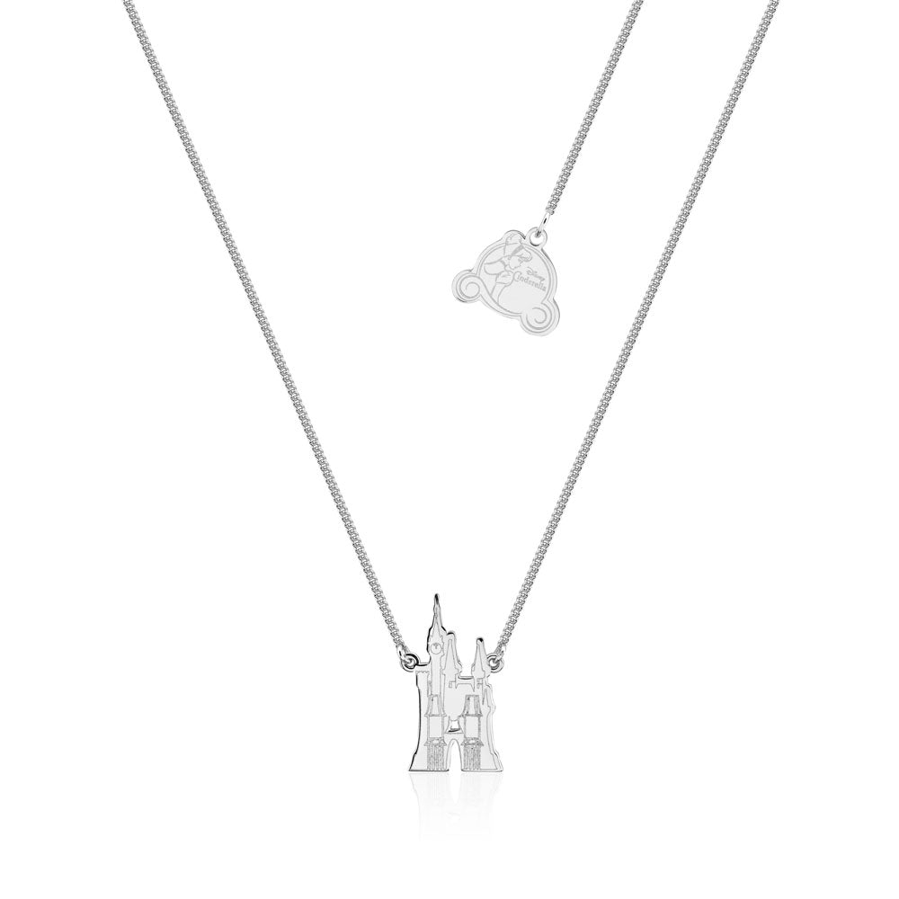 Exquisite Disney Princess Cinderella Rhodium Plated Castle Pendant Necklace with a 40cm Chain