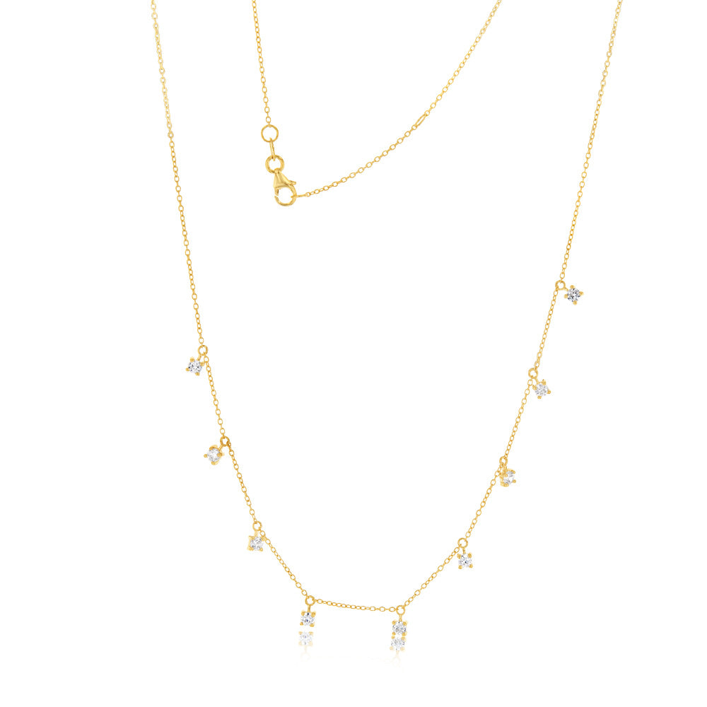 45cm Long 9 Carat Yellow Gold Droplet Chain with Cubic Zirconia - Women's Jewelry