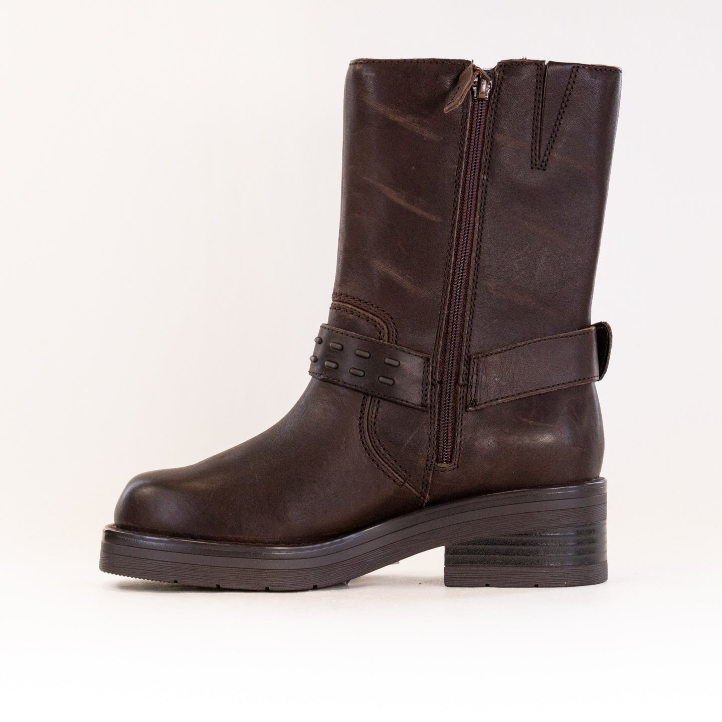 Clarks Women's Stylish Rebelle Up Walnut Leather Biker Boots