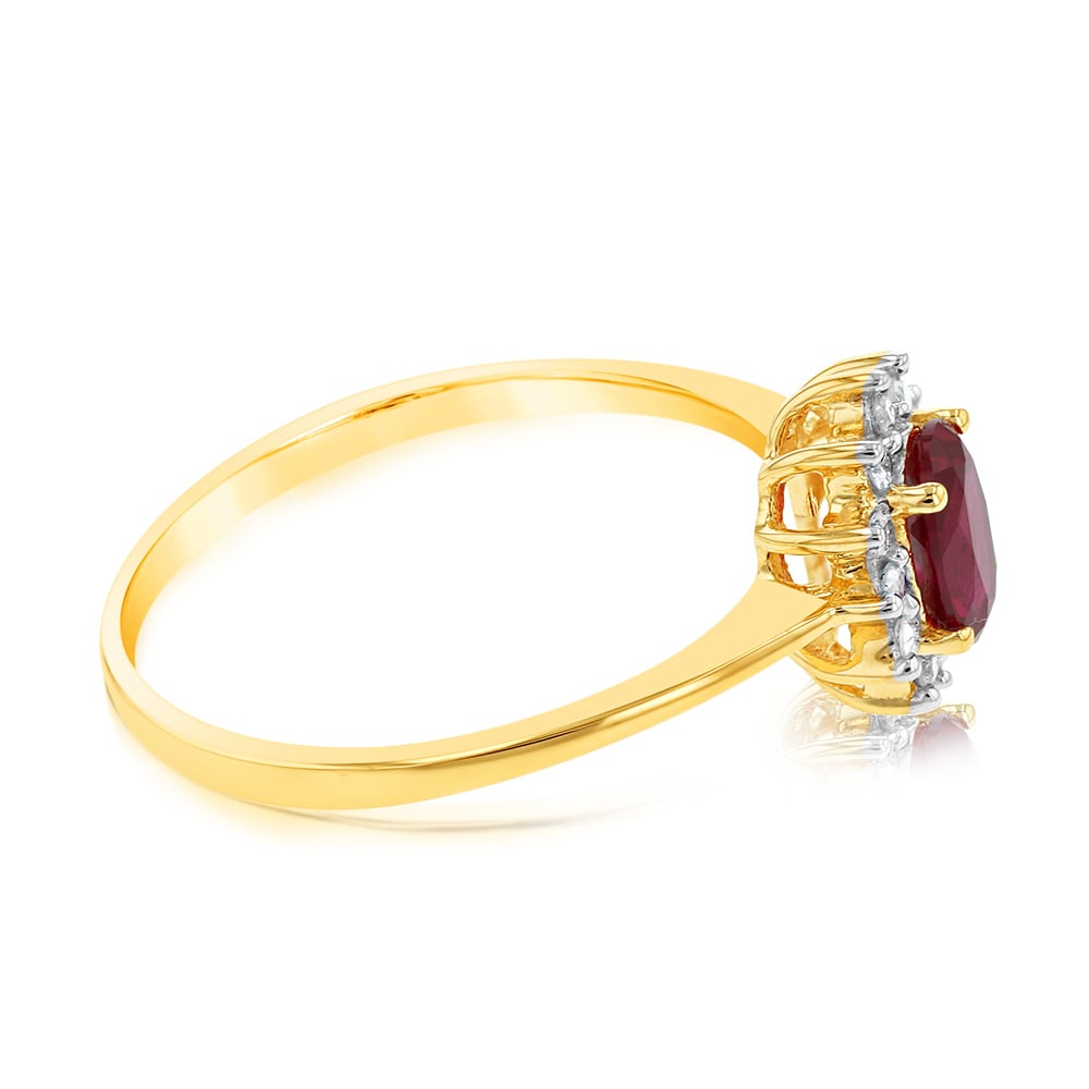 Stunning 9ct Yellow Gold Ring with Real Diamonds and Lab - Created Rubies