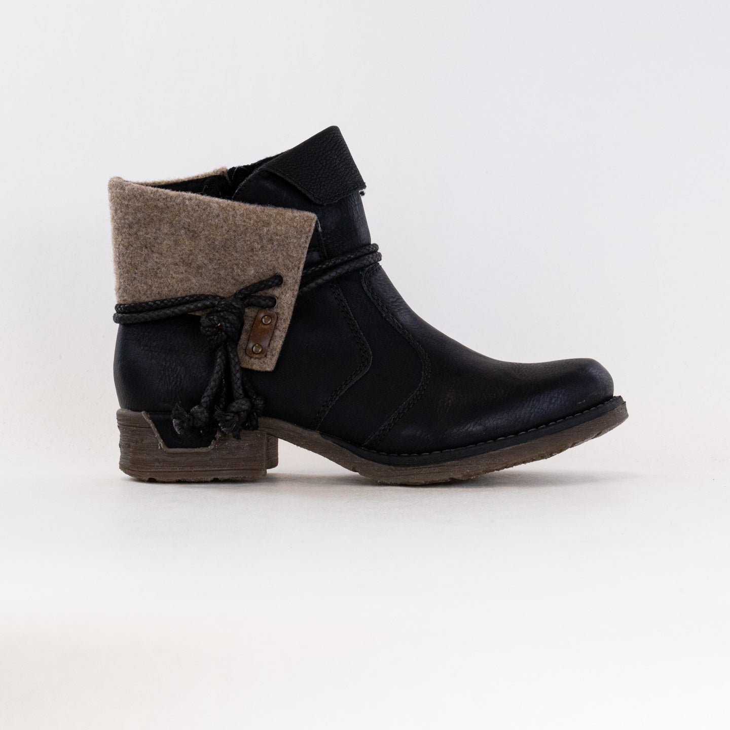 Stylish Women's Rieker 79693 Black Boots with Rope Embellishment