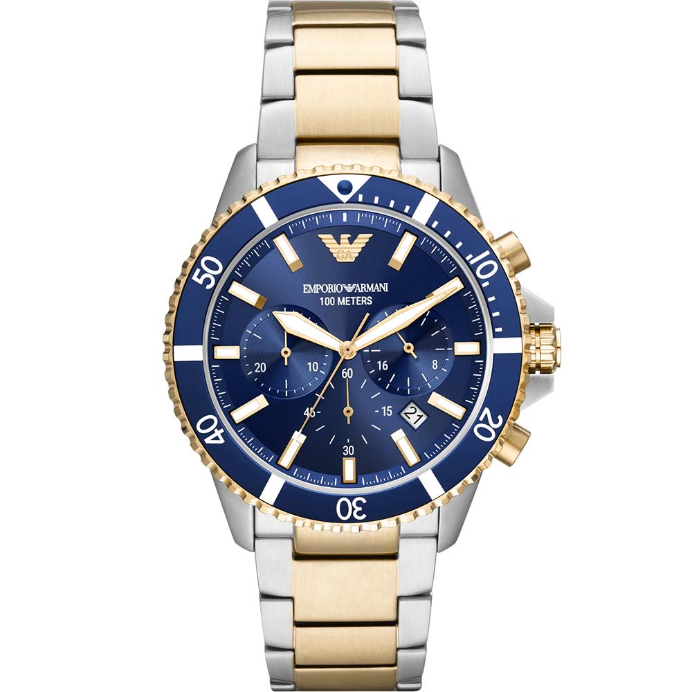 Stylish Emporio Armani AR11362 Two - Tone Men's Watch with Blue Dial
