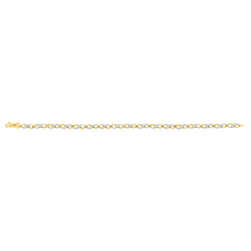 Exquisite 9 Carat Yellow Gold Diamond Infinity Bracelet Adorned with 6 Round Cut Diamonds