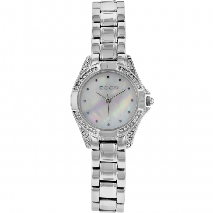 ECC Stylish Women's Wristwatch with Pearl Dial and Crystal Accents