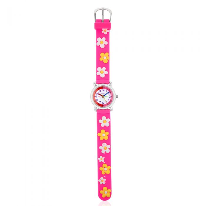 ECC Brand Kids' Fashionable Pink - Strapped Flower - Decorated Wristwatch