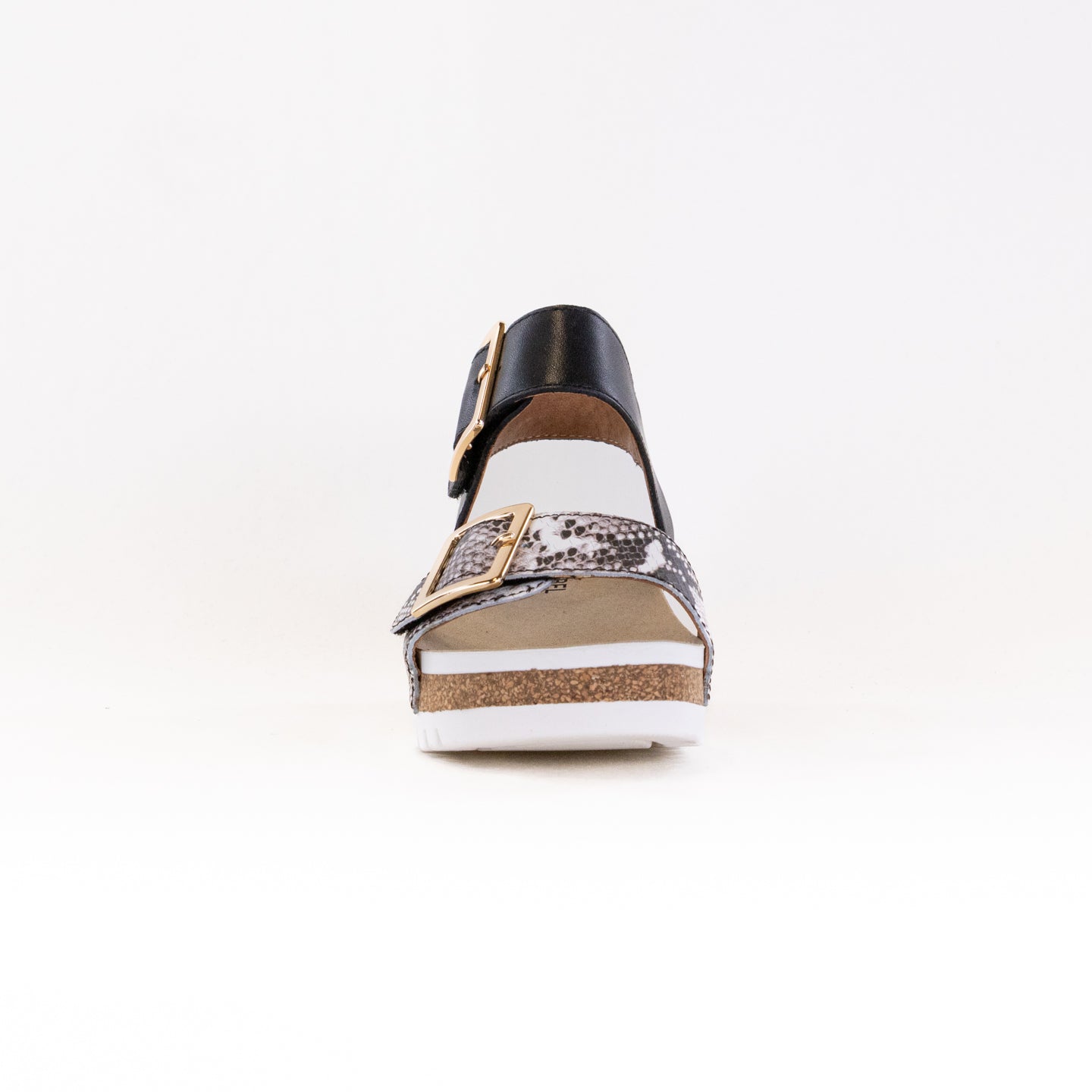 Josef Seibel Women's Quinn 02 Lightweight Flexible Wedge Sandals in Black/Snake Pattern