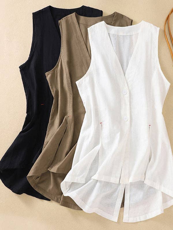 Retro Artistic Buttoned Vest Crafted from Soft Ramie Cotton