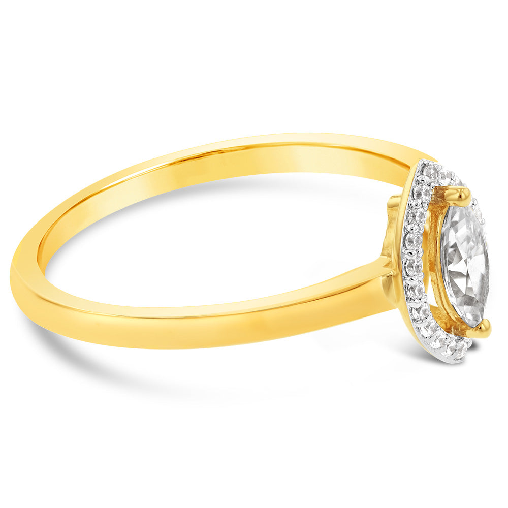 9 Carat Yellow Gold Ring with Marquise - Shaped Cubic Zirconia Gemstone for Exquisite Jewelry Collection