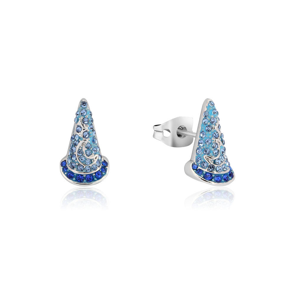 10mm Disney Fantasia White Gold Plated Adorable Sorcerer's Hat Stud Earrings