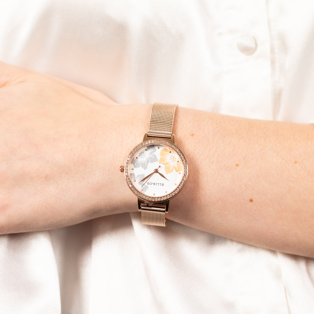 Ellis & Co Safiya Rose Gold Plated 32mm Watch with Mesh Strap