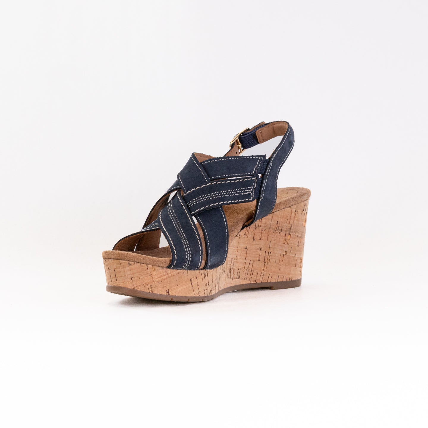 Clarks Women's Navy Nubuck Sabina Sling Comfortable Wedge Sandals