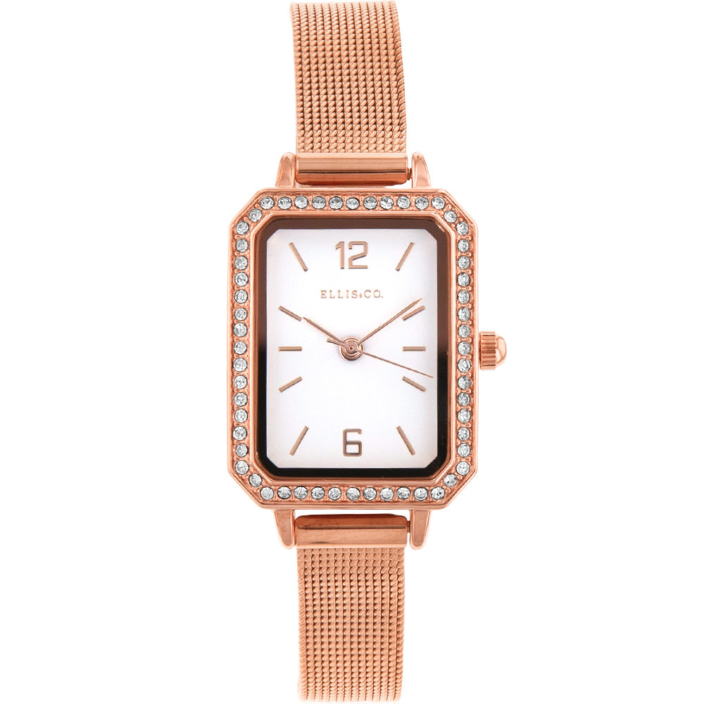 Ellis & Co Lola Stainless Steel Mesh Blush Rose Gold Women's Fashion Watch