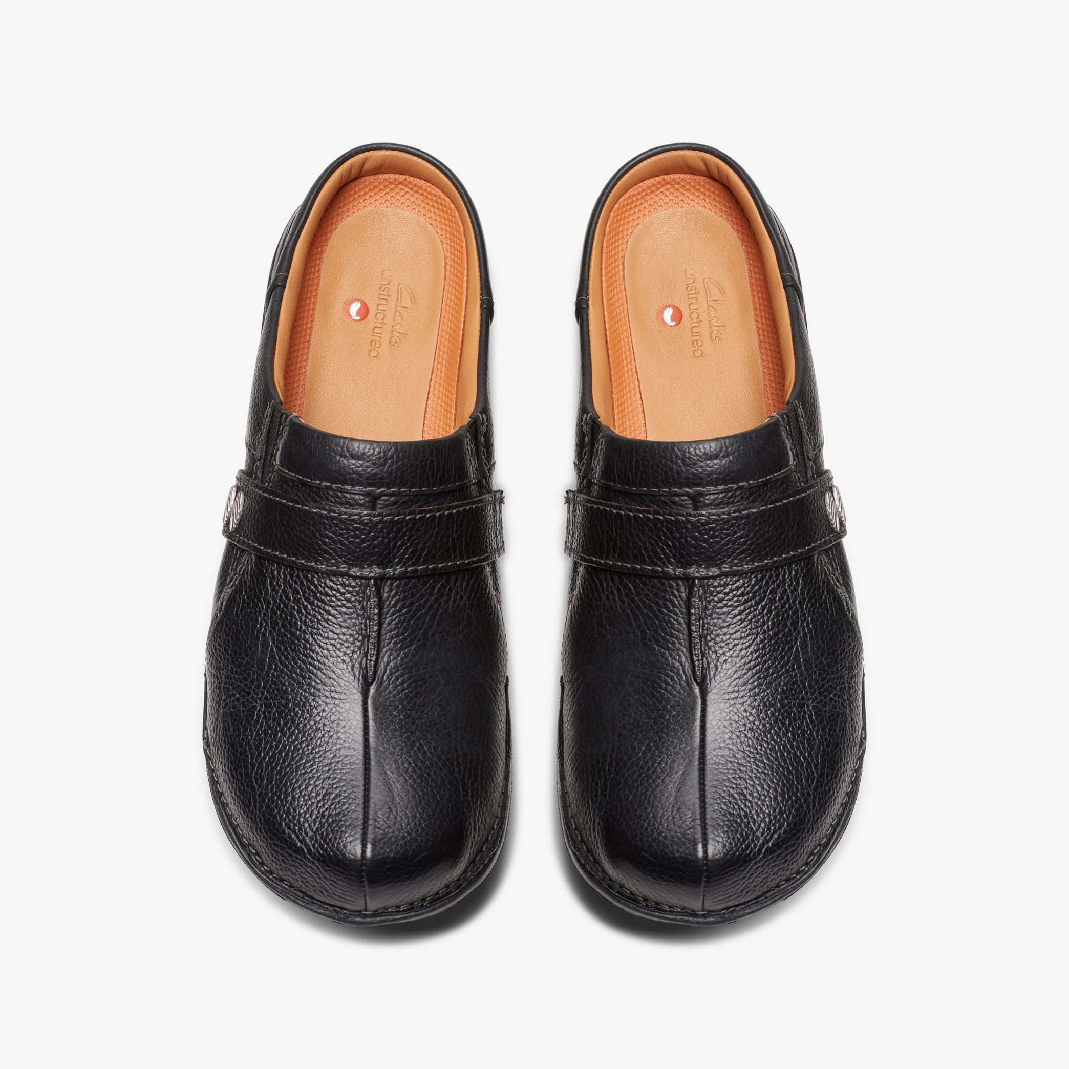 Women's Clark's Un Loop Ease - Stylish Black Leather Mules