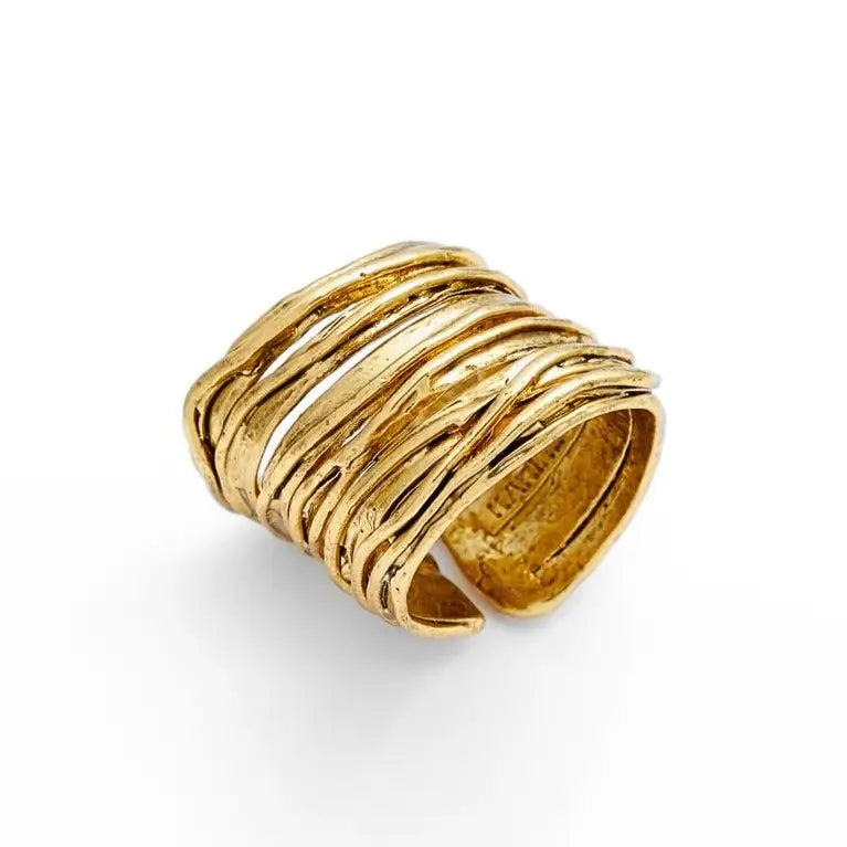 Exquisite Gold Plated Brushed Ribbon Design Ring for Fashion Accessorizing