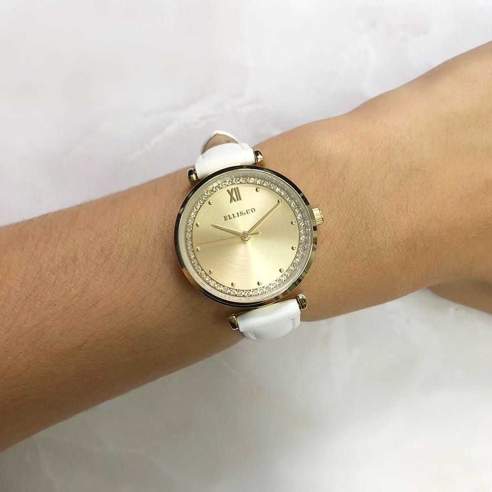 Stylish Ellis & Co Stella Quartz Watch with White Band and 32mm Case
