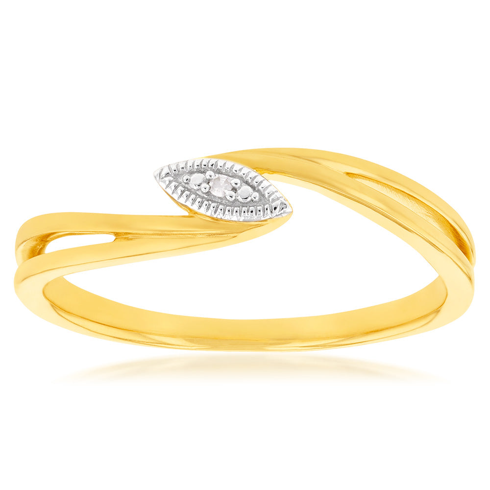 Exquisite 9ct Yellow Gold Marquise Diamond Ring with Abstract Swirling Band