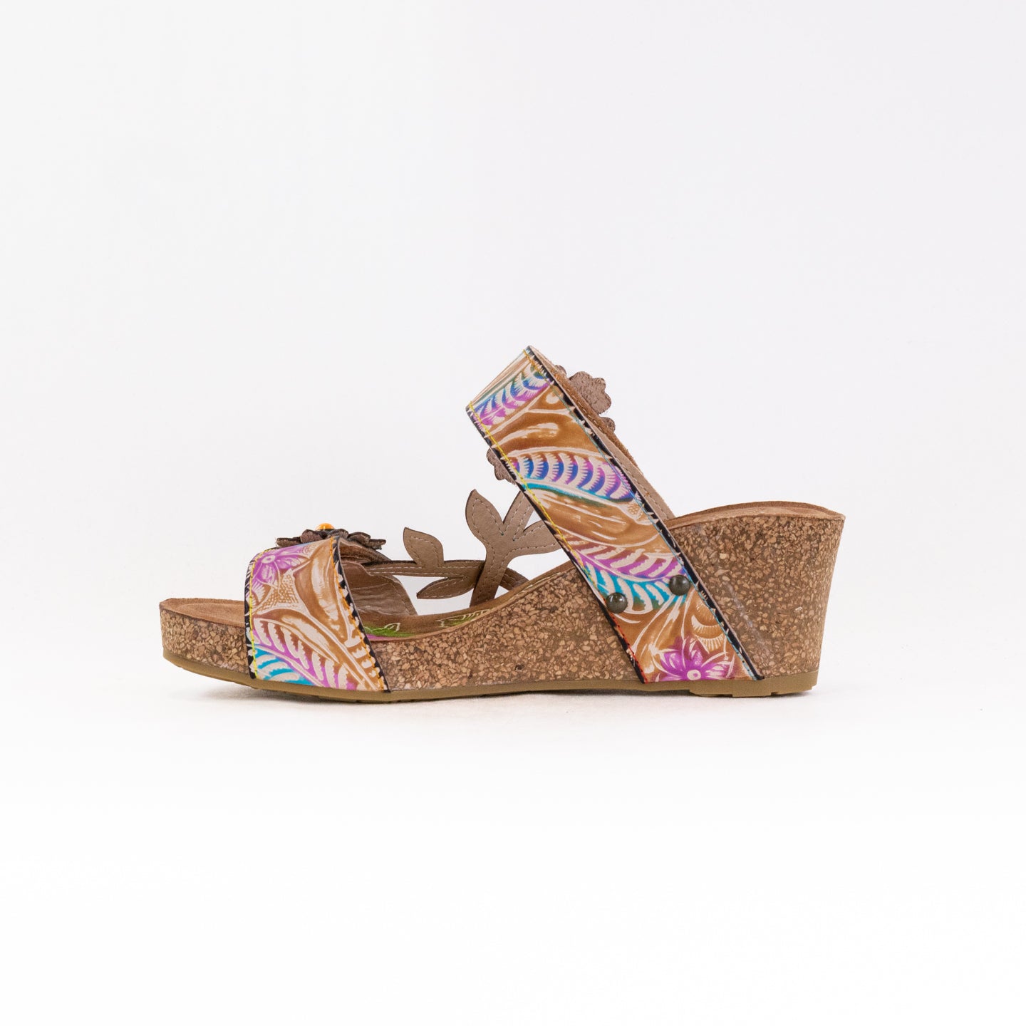 Spring Step L'Artiste Moai Women's Tan Multi Floral Asymmetrical Sandals