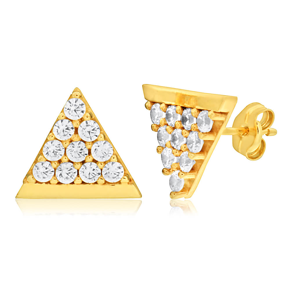 Gorgeous 9ct Yellow Gold Cubic Zirconia Pyramid Stud Earrings for Women's Jewelry Collection
