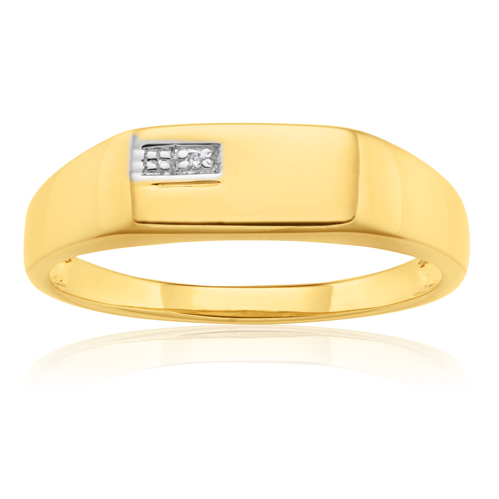 9 Carat Yellow Gold Diamond Ring for Gentlemen
