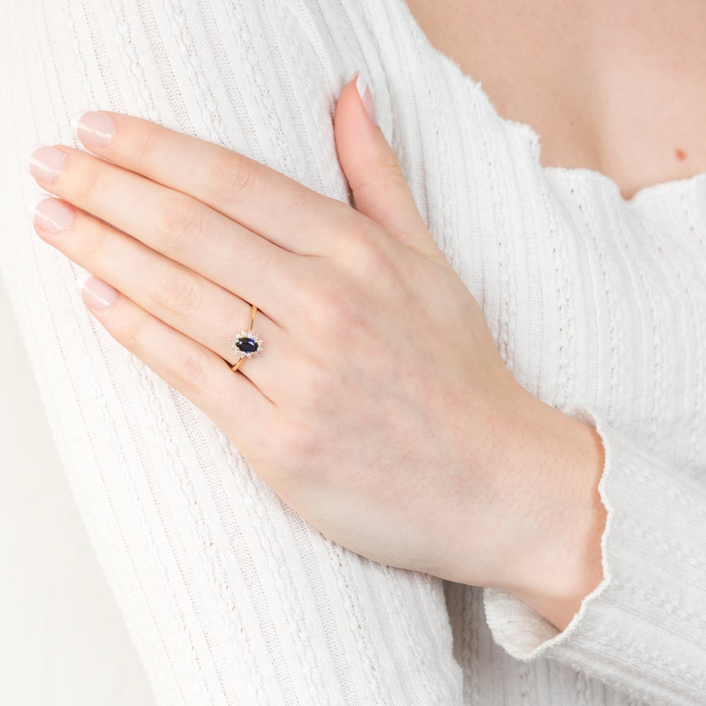 Exquisite 9ct Yellow Gold Ring with Real Diamonds and Lab - Created Sapphires