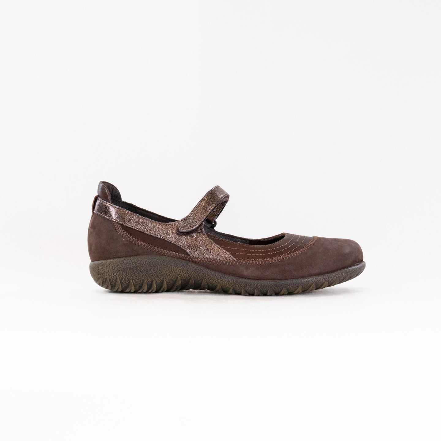 Naot Women's Kirei Fashionable Maryjane Shoes in Toffee Brown Leather, Coffee Bean Nubuck, and Radiant Copper Leather