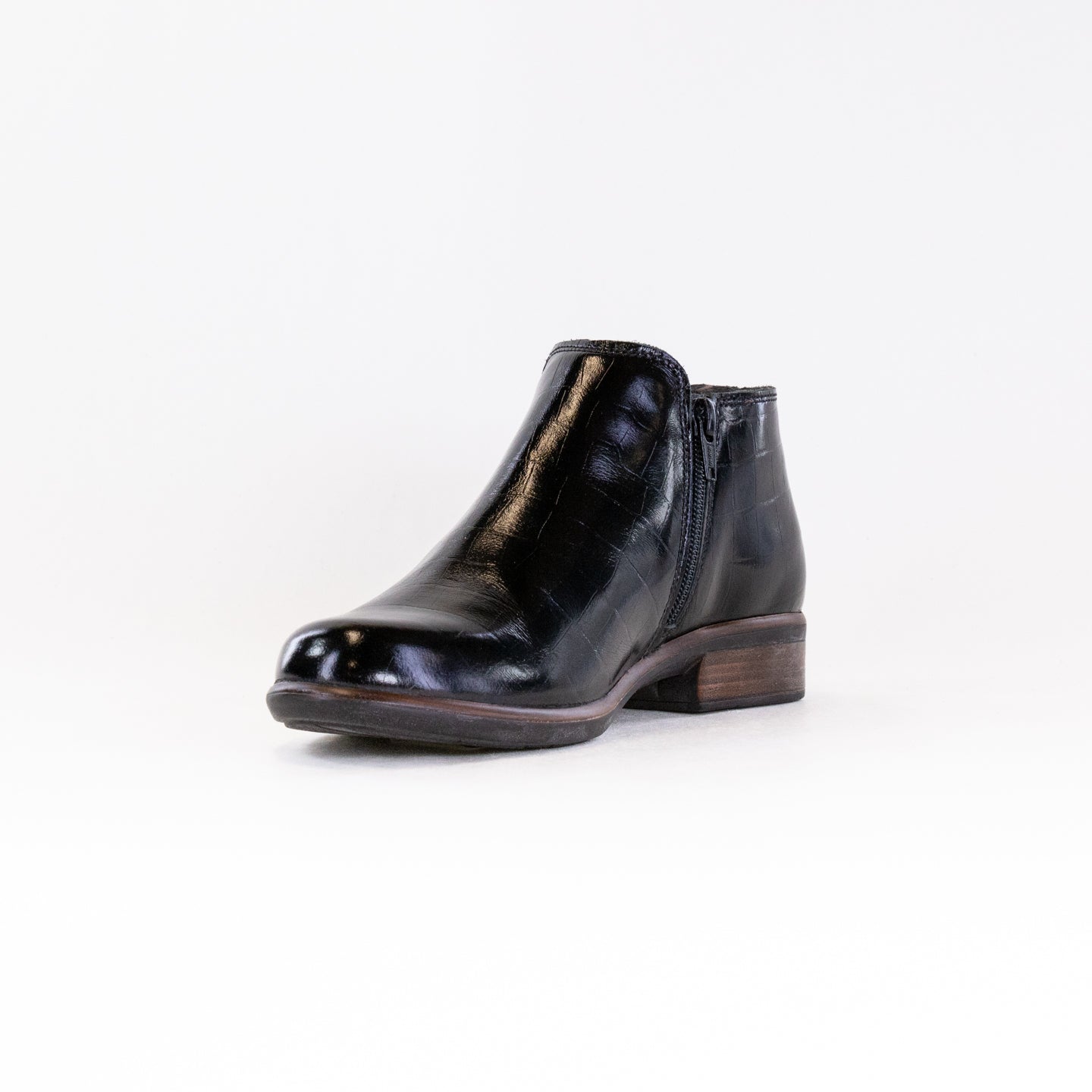 Women's NAOT Helm Black Crocodile Leather Ankle Boots