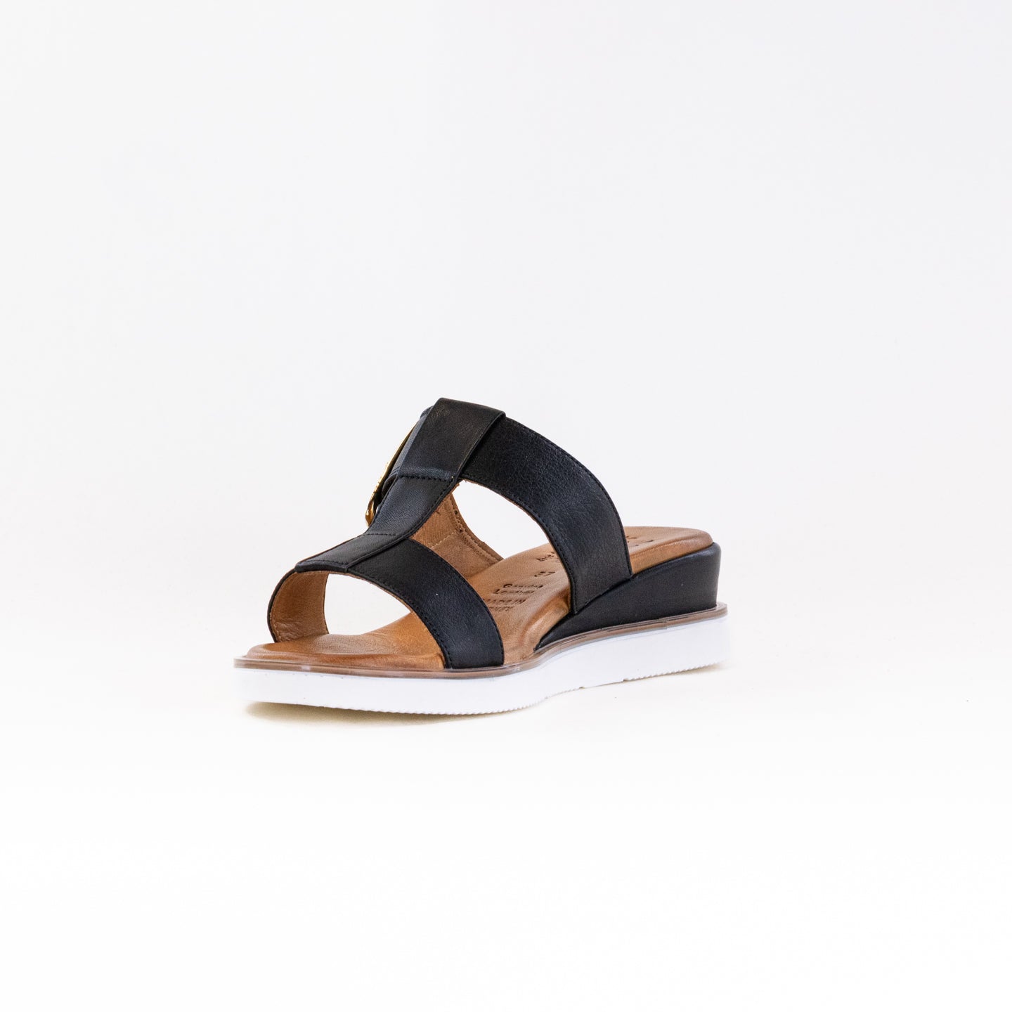 Women's Spring Step Seaport Black Wedge Sandals with Decorative Buckle