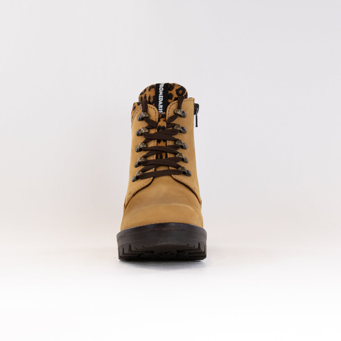 Women's Dromedaris Karlie Short Lace - Up Ankle Boots in Ocher and Leopard Print