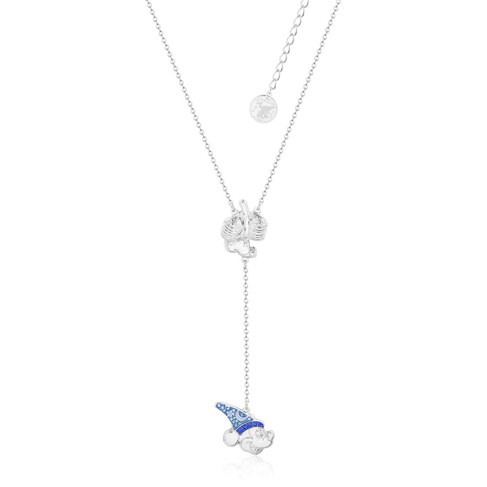 Disney Fantasia White Gold - Plated Sorcerer Mickey Lariat Pendant with 45 + 7cm Adjustable Chain